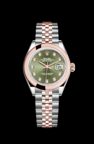 Rolex Lady-Datejust 28 Rolesor Rose Domed / Jubilee / Olive Diamond