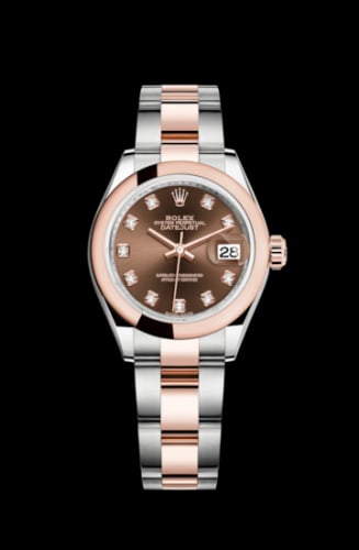 Rolex Lady-Datejust 28 Rolesor Rose Domed / Oyster / Chocolate Diamond