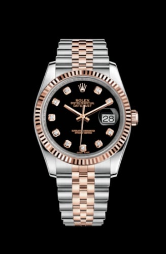 Rolex Datejust 36 Rolesor Everose Fluted / Jubilee / Black Diamonds
