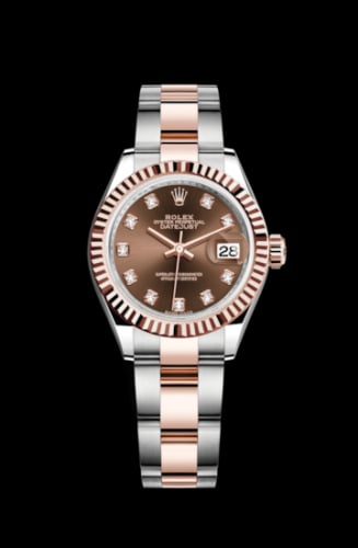 Rolex Lady-Datejust 28 Rolesor Rose Fluted / Oyster / Chocolate Diamond