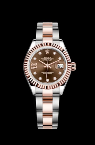 Rolex Lady-Datejust 28 Rolesor Rose Fluted / Oyster / Chocolate Diamond