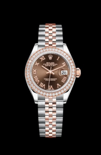 Rolex Lady-Datejust 28 Rolesor Rose Diamond / Jubilee / Chocolate Roman