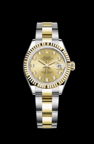 Rolex Lady-Datejust 28 Rolesor Yellow Fluted / Oyster / Champagne Diamond