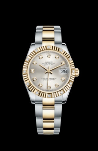 Rolex Datejust 31 Rolesor Yellow Fluted Diamond / Oyster / Silver Diamond