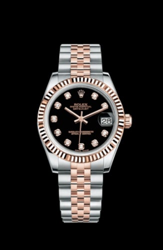 Rolex Datejust 31 Rolesor Everose Fluted / Jubilee / Black Diamond