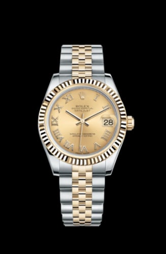 Rolex Datejust 31 Rolesor Yellow Fluted / Jubilee / Champagne Roman