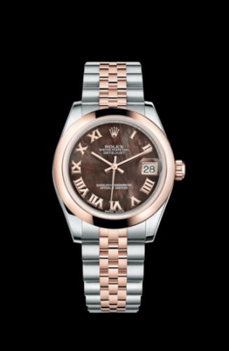 Rolex Datejust 31 Rolesor Everose Domed / Jubilee / Black MOP Roman