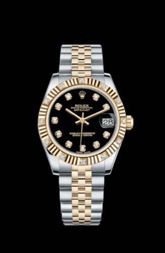 Rolex Datejust 31 Rolesor Yellow Fluted Diamond / Jubilee / Black Diamond