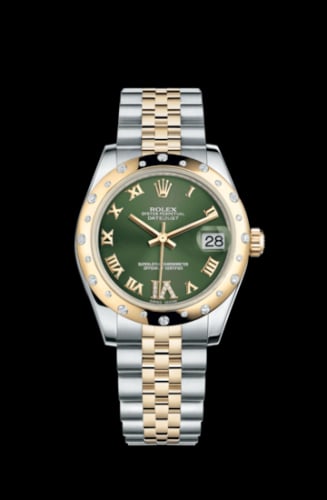 Rolex Datejust 31 Rolesor Yellow Domed Diamond / Jubilee / Olive Roman