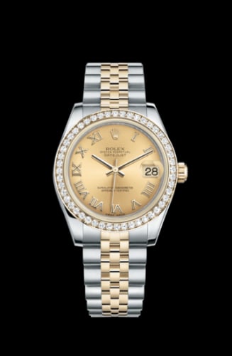 Rolex Datejust 31 Rolesor Yellow Diamond / Jubilee / Champagne Roman