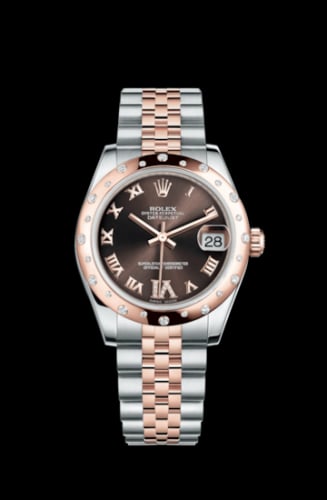 Rolex Datejust 31 Rolesor Everose Domed Diamond / Jubilee / Chocolate Roman