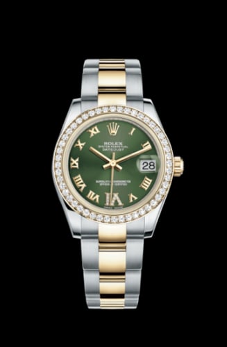 Rolex Datejust 31 Rolesor Yellow Diamond / Oyster / Green Roman