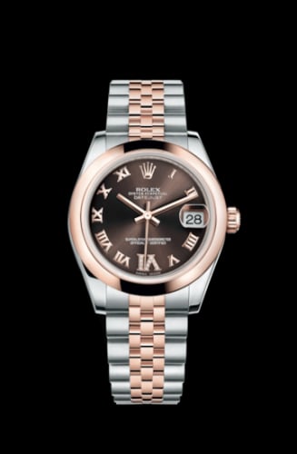 Rolex Datejust 31 Rolesor Everose Domed / Jubilee / Chocolate Roman