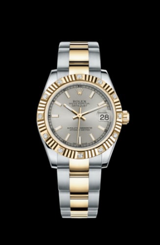 Rolex Datejust 31 Rolesor Yellow Fluted Diamond / Oyster / Silver