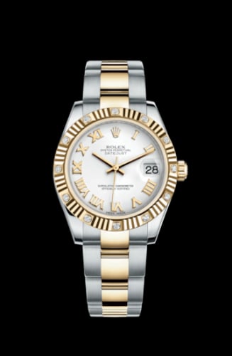 Rolex Datejust 31 Rolesor Yellow Fluted Diamond / Oyster/ White Roman