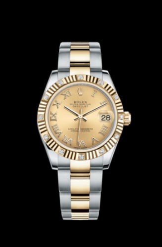 Rolex Datejust 31 Rolesor Fluted Diamond / Oyster / Champagne Roman