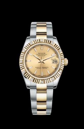 Rolex Datejust 31 Rolesor Yellow Fluted Diamond / Oyster / Champagne