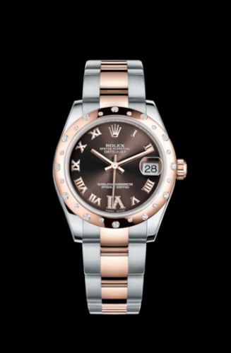 Rolex Datejust 31 Rolesor Everose Domed Diamond / Oyster / Chocolate Roman