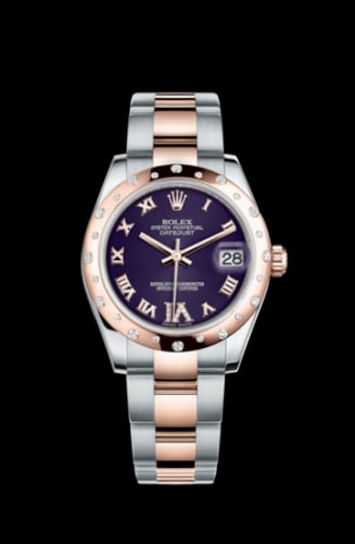 Rolex Datejust 31 Rolesor Everose Domed Diamond / Oyster / Purple Roman
