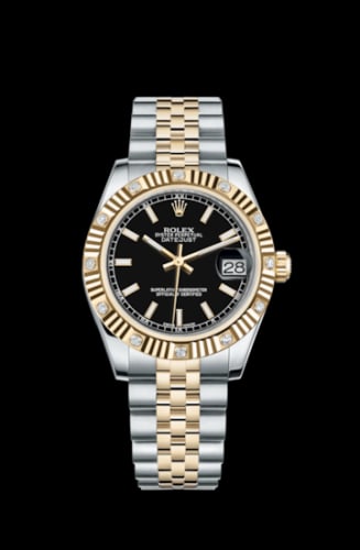Rolex Datejust 31 Rolesor Yellow Fluted Diamond / Jubilee / Black