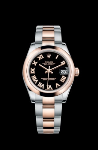 Rolex Datejust 31 Rolesor Everose Domed / Oyster / Black Roman