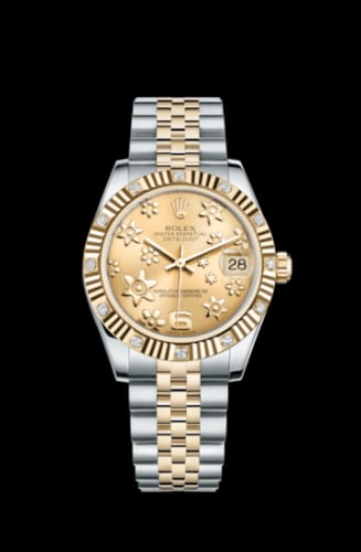 Rolex Datejust 31 Rolesor Yellow Fluted Diamond / Jubilee / Champagne Floral
