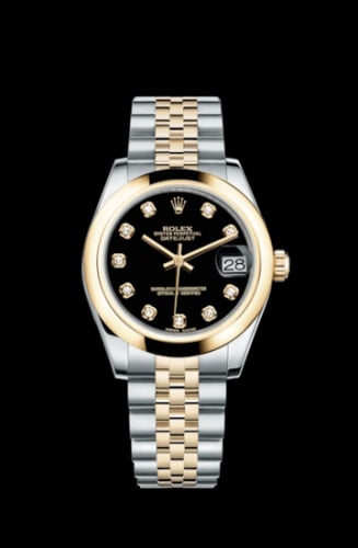 Rolex Datejust 31 Rolesor Yellow Domed / Jubilee / Black Diamond