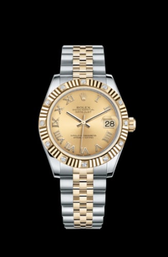 Rolex Datejust 31 Rolesor Yellow Fluted Diamond / Jubilee / Champagne Roman