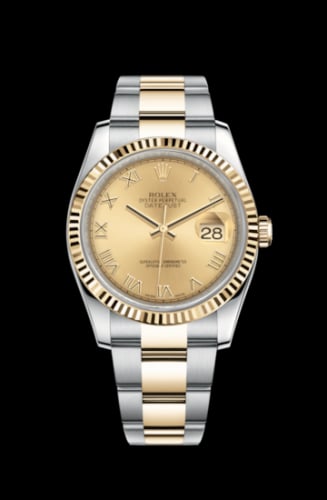 Rolex Datejust 36 Rolesor Yellow Fluted / Oyster / Champagne Roman