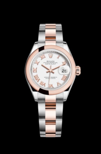 Rolex Lady-Datejust 28 Rolesor Rose Domed / Oyster / White Roman