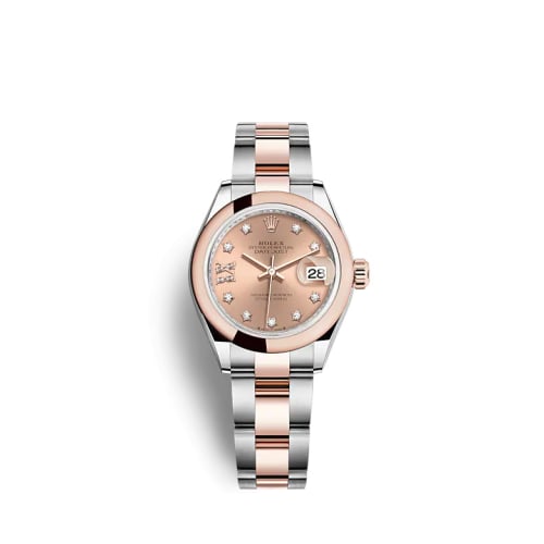 Rolex Lady-Datejust 28 Stainless Steel / Rose Gold / Domed / Rose - Diamond / Oyster