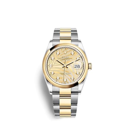 Rolex Datejust 36 Stainless Steel - Yellow Gold - Domed / Champagne - Palm - Diamond / Oyster