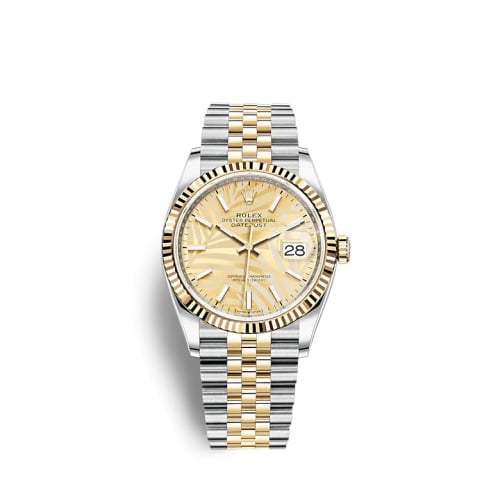 Rolex Datejust 36 Stainless Steel / Yellow Gold / Fluted / Champagne - Palm / Jubilee