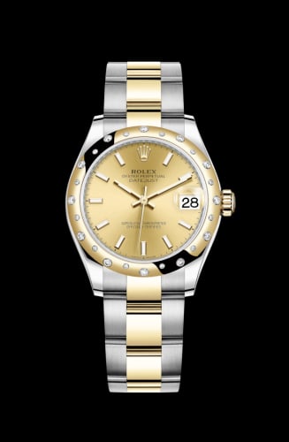 Rolex Datejust 31 Stainless Steel / Yellow Gold / Domed - Diamond / Champagne / Oyster