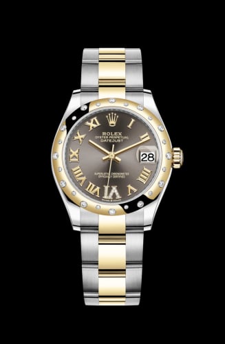 Rolex Datejust 31 Stainless Steel / Yellow Gold / Domed - Diamond / Grey - Roman / Oyster