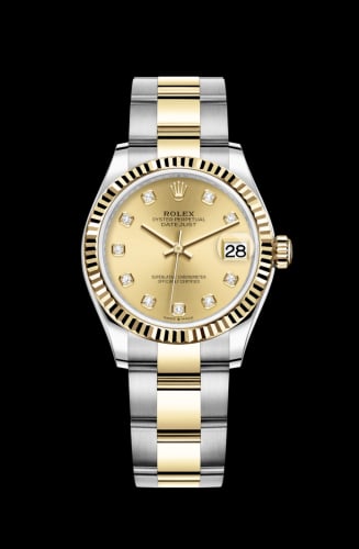 Rolex Datejust 31 Stainless Steel / Yellow Gold / Fluted / Champagne - Diamond / Oyster