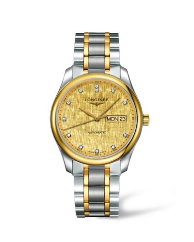 Longines Master Collection 38.5 Day Date Stainless Steel / Yellow Gold / Champagne-Linen / Bracelet