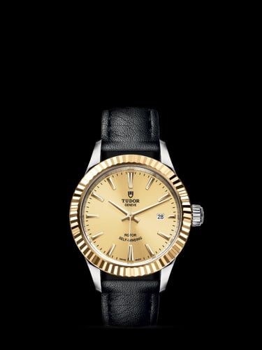 Tudor Style 28 Stainless Steel / Yellow Gold / Fluted / Champagne / Strap