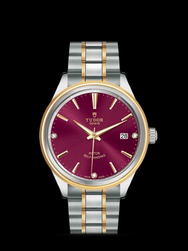 Tudor Style 38 Stainless Steel / Yellow Gold / Burgundy-Diamond / Bracelet