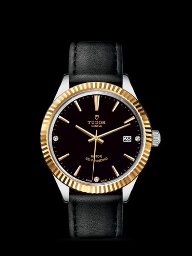 Tudor Style 38 Stainless Steel / Yellow Gold / Fluted / Black-Diamond / Strap