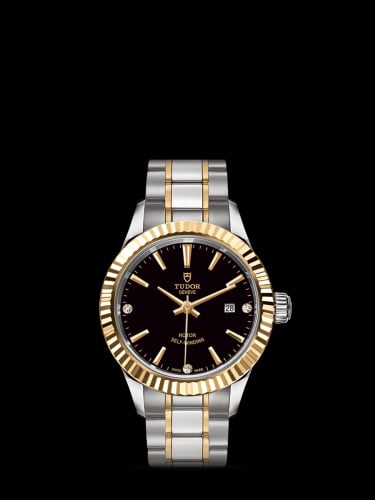 Tudor Style 28 Stainless Steel / Yellow Gold / Fluted / Black-Diamond / Bracelet