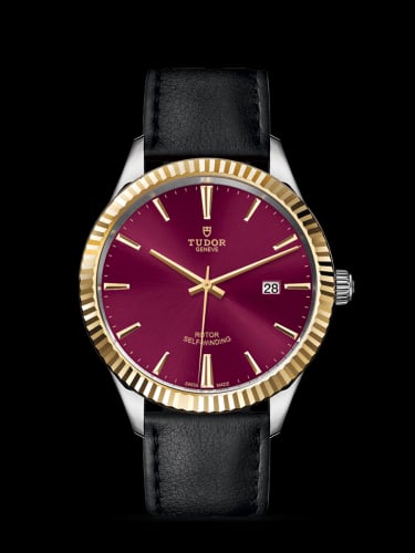 Tudor Style 41 Stainless Steel / Yellow Gold / Fluted / Burgundy / Strap