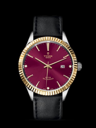 Tudor Style 41 Stainless Steel / Yellow Gold / Fluted / Burgundy-Diamond / Strap