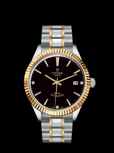 Tudor Style 38 Stainless Steel / Yellow Gold / Fluted / Black-Diamond / Bracelet