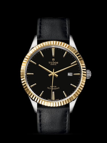 Tudor Style 41 Stainless Steel / Yellow Gold / Fluted / Black / Strap