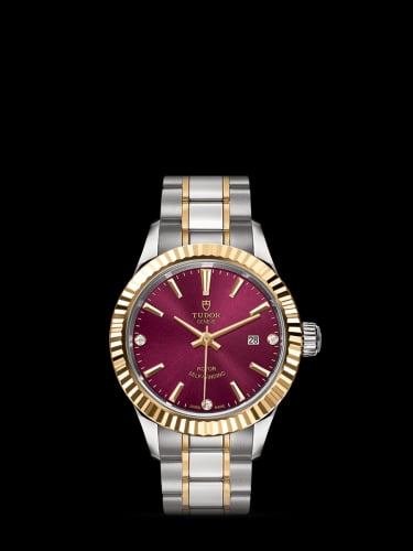Tudor Style 28 Stainless Steel / Yellow Gold / Fluted / Burgundy-Diamond / Bracelet