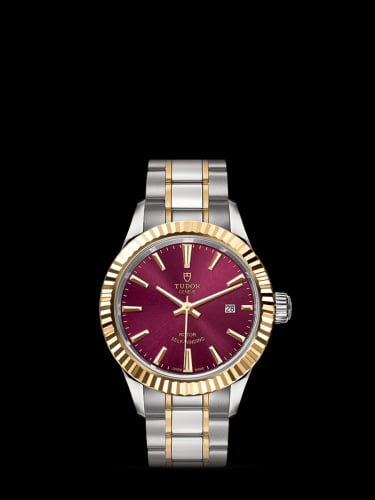 Tudor Style 28 Stainless Steel / Yellow Gold / Fluted / Burgundy / Bracelet