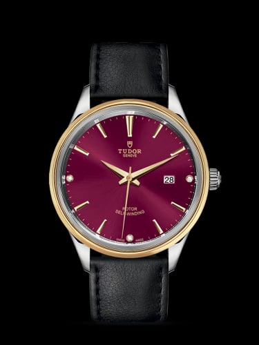 Tudor Style 41 Stainless Steel / Yellow Gold / Burgundy-Diamond / Strap