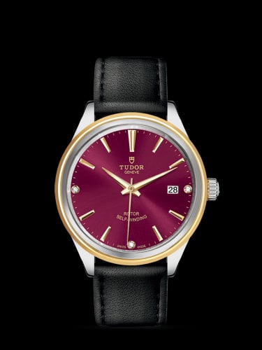 Tudor Style 38 Stainless Steel / Yellow Gold / Burgundy-Diamond / Strap