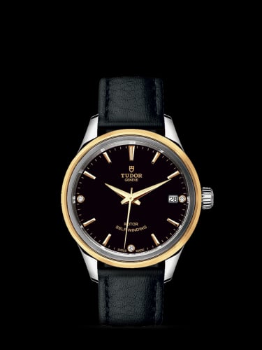 Tudor Style 34 Stainless Steel / Yellow Gold / Black-Diamond / Strap